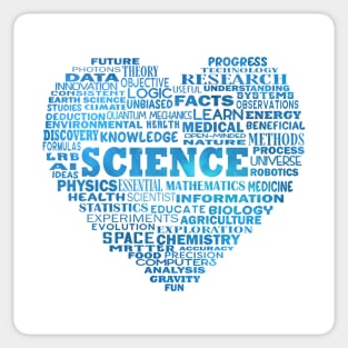 Science Heart Word Cloud in Space Blue Sticker